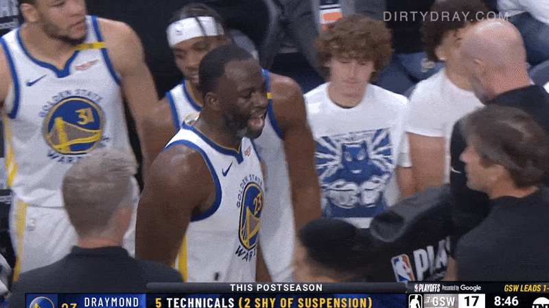 draymond green barks at the ref bullshit after receiving techinical foul against naz reid