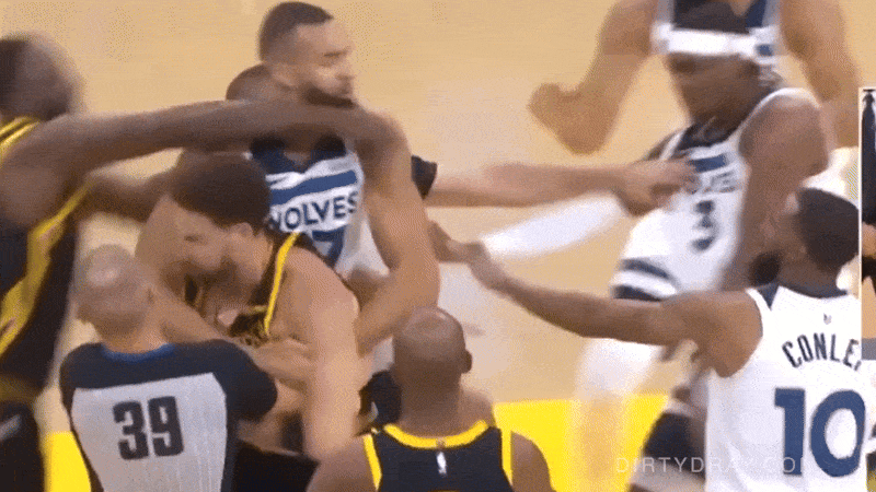 draymond green chokes rudy gobert from behind during skirmish