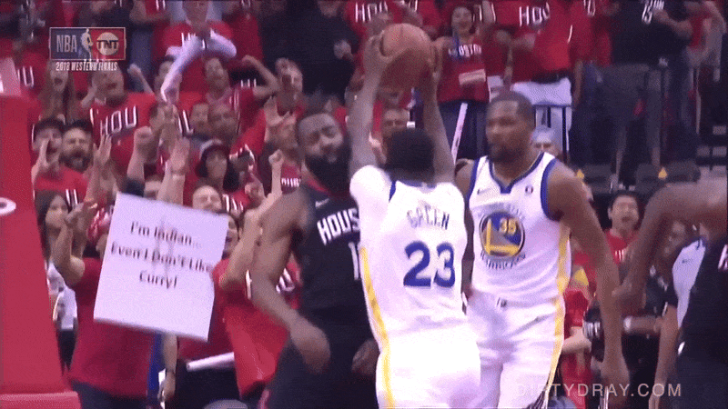 draymond green shoves james harden after grabbing rebound